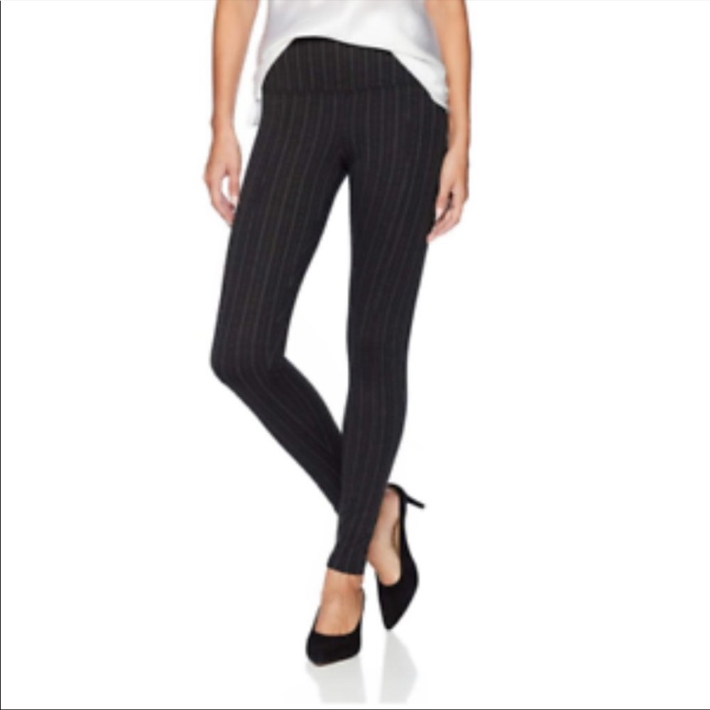 Lysse Mid Rise Navy/Gray Pinstriped Skinny Pull On Cropped Pants Sz Sm Like New